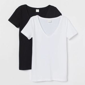 Georgie R 2 Pack Black / White V neck Tshirt Set L